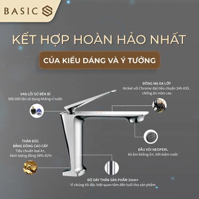 Vòi lavabo nóng lạnh Basic Cavoli-L