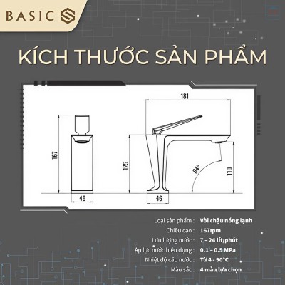 Vòi lavabo nóng lạnh Basic Cavoli-LG