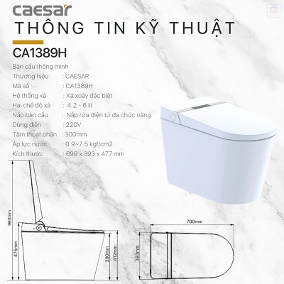 Bồn cầu thông minh Caesar CA1389H