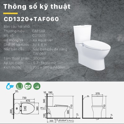 Bồn cầu nắp rửa cơ Caesar CD1320 + TAF060