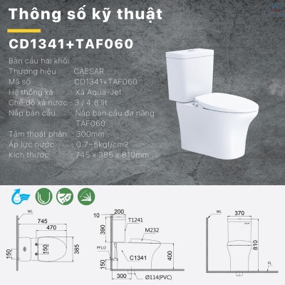 Bồn cầu nắp rửa cơ Caesar CD1341 + TAF060