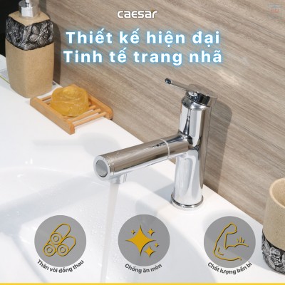 Vòi lavabo nóng lạnh dây rút Caesar B196C