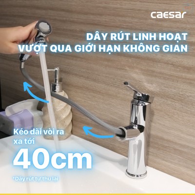 Vòi lavabo nóng lạnh dây rút Caesar B196C