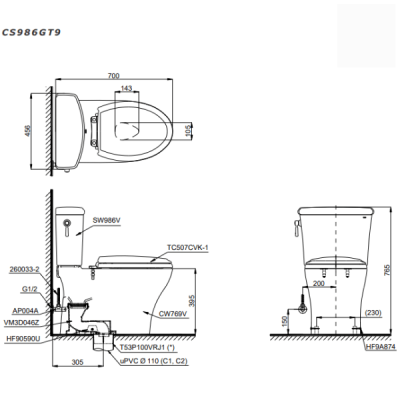 Bồn cầu 2 khối TOTO CS986GT9 nắp điện tử ( GIÁ KM TÍNH TỪ 20/4- 17/5)
