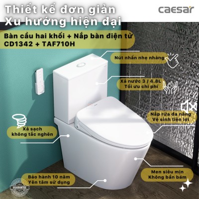 Bồn cầu nắp điện tử Caesar CD1342 + TAF710H