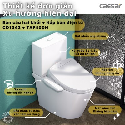 Bồn cầu nắp điện tử Caesar CD1342 + TAF400H
