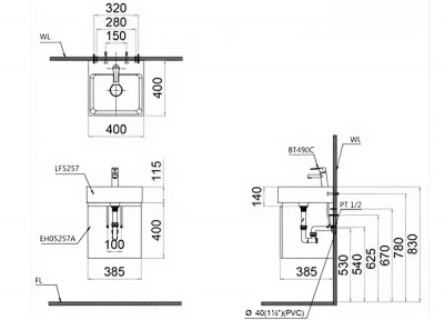 Bộ tủ chậu Caesar LF5257 + EH05257ATGV