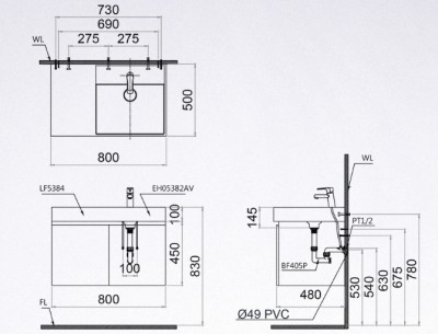 Bộ tủ chậu Caesar LF5384 + EH05382AV