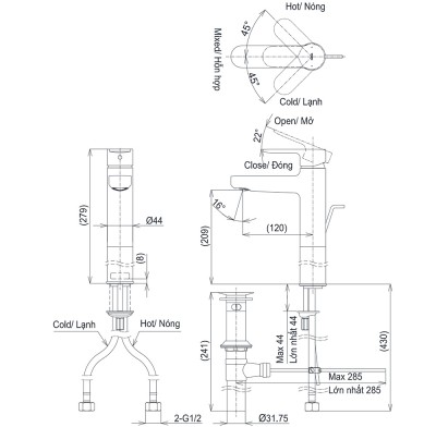 Vòi lavabo nóng lạnh TOTO TLS06305V