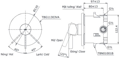 Van sen tắm âm tường TOTO TBG11303V/TBN01001B