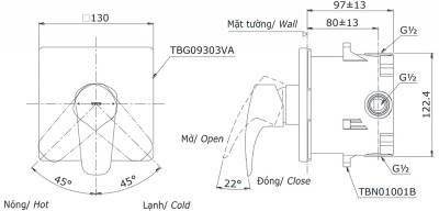 Van sen tắm âm tường TOTO TBG09303VA/TBN01001B