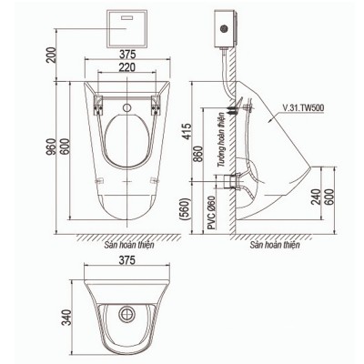 Tiểu nam treo tường Viglacera T12