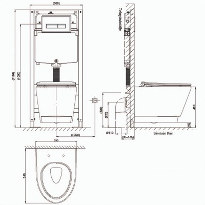 Bồn cầu treo tường Viglacera V909