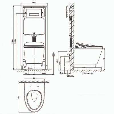 Bồn cầu treo tường Viglacera V909D nắp điện tử
