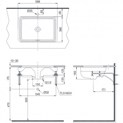 Chậu lavabo âm bàn TOTO LW1555BA/TL516GV