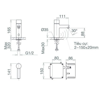 Vòi chậu lavabo cảm ứng Viglacera VG1023 (dùng pin)