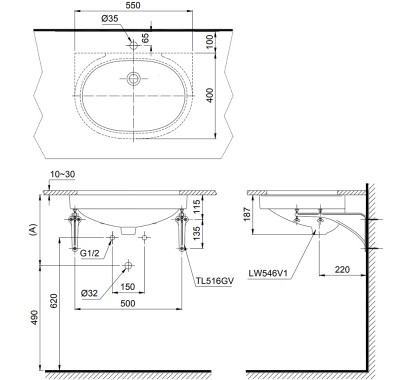 Chậu rửa đặt âm bàn TOTO LT546#W