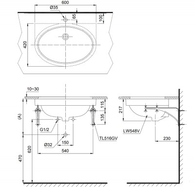 Chậu rửa đặt âm bàn TOTO LT548#W