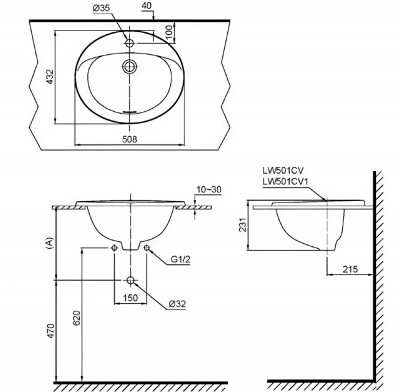 Chậu lavabo dương vành TOTO L501C#XW