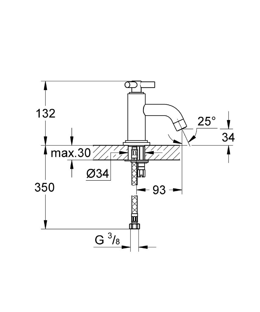 Kích thước vòi chậu lavabo nóng lạnh Grohe 20021000