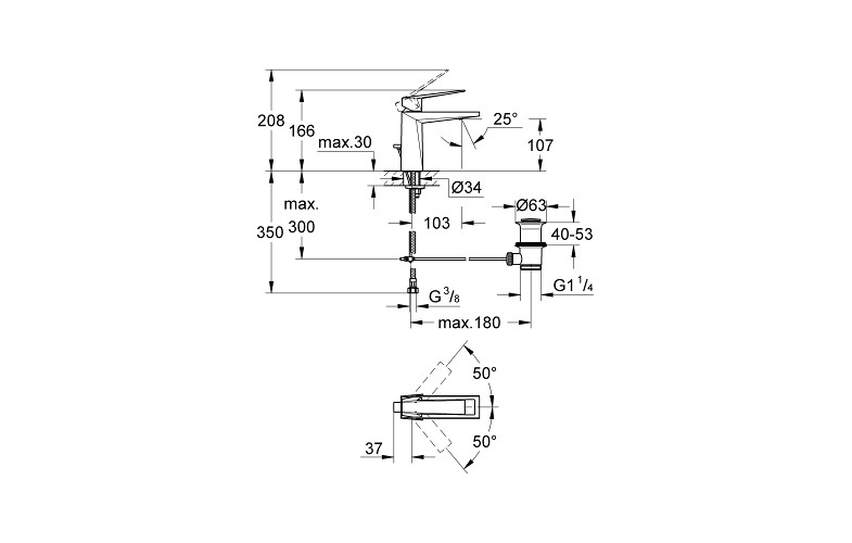 Thông số kĩ thuật vòi nóng lạnh gắn chậu Grohe 23029DA0
