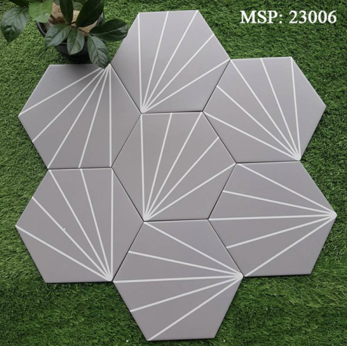 Gạch bông men lục giác 200*230 đen sọc trắng CQ 23006