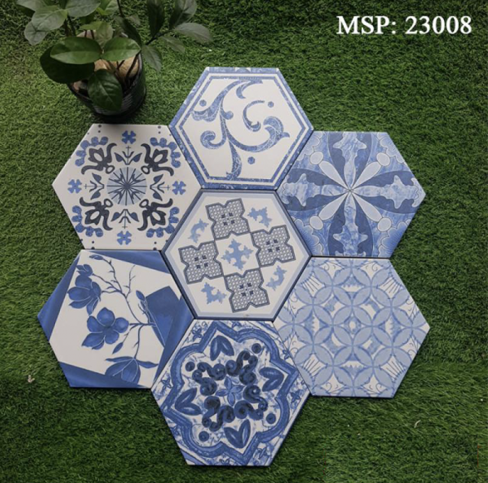 Gạch bông men lục giác 200*230 hoa văn gốm sứ CQ 23008
