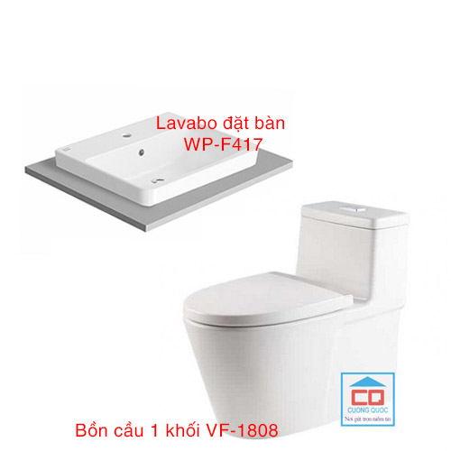 Combo bồn cầu 1 khối + Lavabo đặt bàn American VF-1808 + WP-F417 ( GÓI AE1)