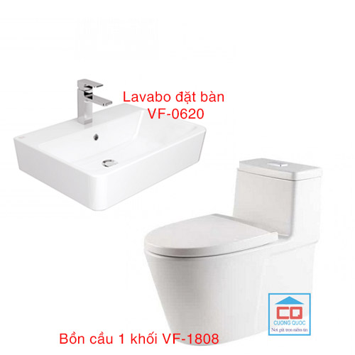 Combo bồn cầu 1 khối + Lavabo đặt bàn American VF-1808 + VF-0620 ( GÓI AE2)