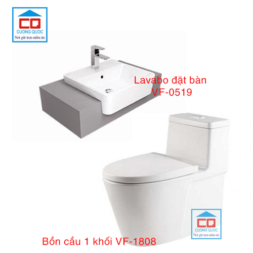 Combo bồn cầu 1 khối + Lavabo đặt bàn American VF-1808 + VF-0519 ( GÓI AE3)
