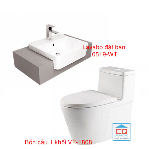 Combo bồn cầu 1 khối + Lavabo đặt bàn American VF-1808 + 0519-WT ( GÓI AE4)