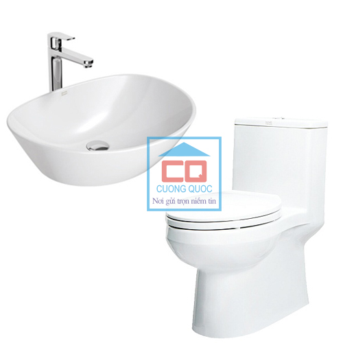 Combo bồn cầu nắp êm + Chậu rửa lavabo đặt bàn American VF-1858 + WP-F633