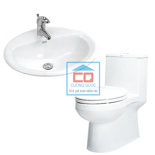 Combo bồn cầu nắp êm + Chậu rửa lavabo đặt bàn American VF-1858 + VF0476