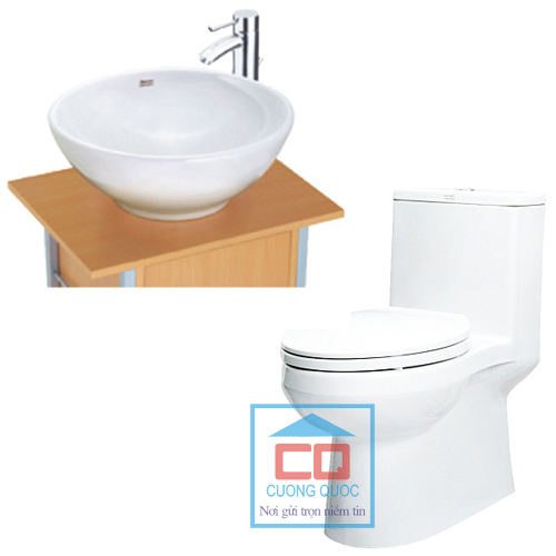 Combo bồn cầu nắp êm + Chậu rửa lavabo đặt bàn American VF-1858 + 0500-WT