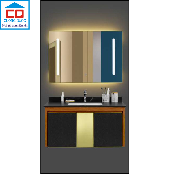 Bộ tủ lavabo thủy tinh và gương đèn led cảm ứng cao cấp QB CABINET $ MIRROR QG1002-QS1100-QL931VT
