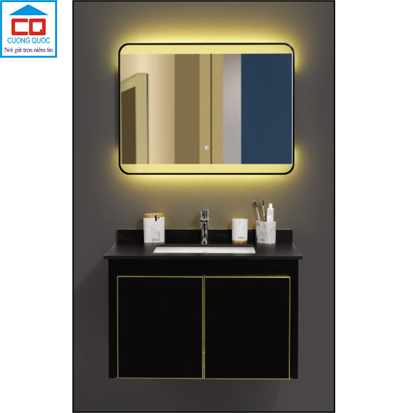 Bộ tủ lavabo thủy tinh và gương đèn led cảm ứng cao cấp QB CABINET $ MIRROR QG8001-QS180-QL930V