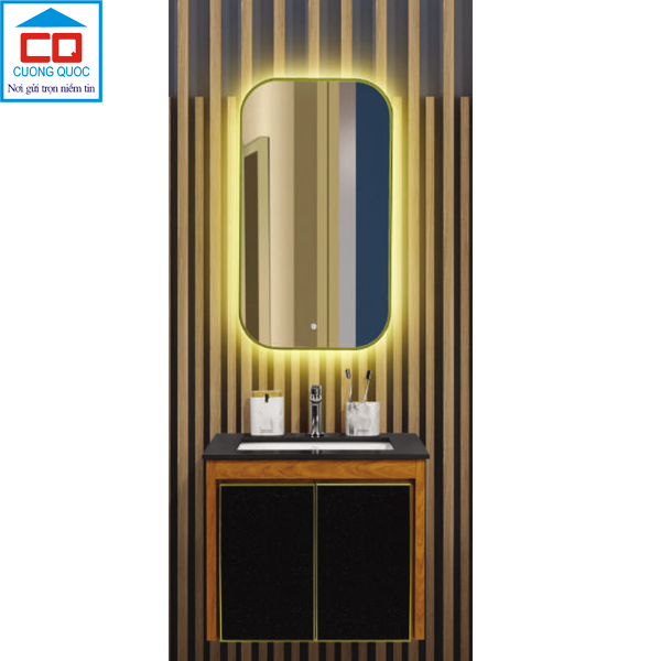 Bộ tủ lavabo thủy tinh và gương đèn led cảm ứng cao cấp QB CABINET $ MIRROR QG6002-QS160-QL933V