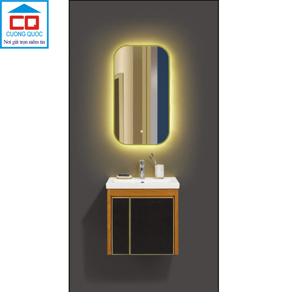 Bộ tủ lavabo thủy tinh và gương đèn led cảm ứng cao cấp QB CABINET $ MIRROR QG5002-QC254-QL933V