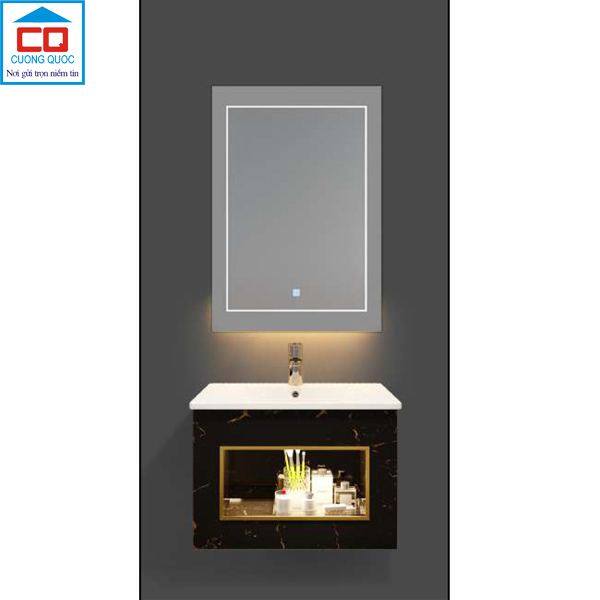 Bộ tủ lavabo thủy tinh và gương đèn led cảm ứng cao cấp QB CABINET $ MIRROR QG600-QK6-QL900VT