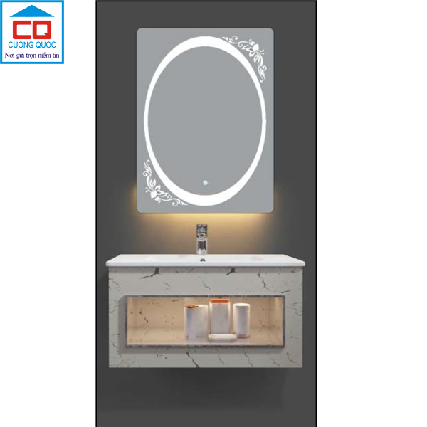 Bộ tủ lavabo thủy tinh và gương đèn led cảm ứng cao cấp QB CABINET $ MIRROR QG813-QK8-QL922VT