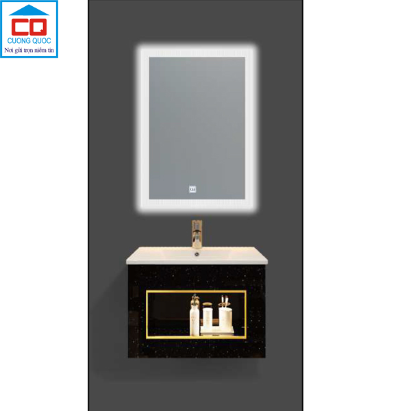 Bộ tủ lavabo thủy tinh và gương đèn led cảm ứng cao cấp QB CABINET $ MIRROR QG602-QK6-QL903DT