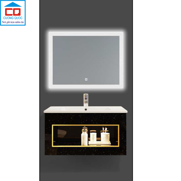 Bộ tủ lavabo thủy tinh và gương đèn led cảm ứng cao cấp QB CABINET $ MIRROR QG802-QK8-QL903NT