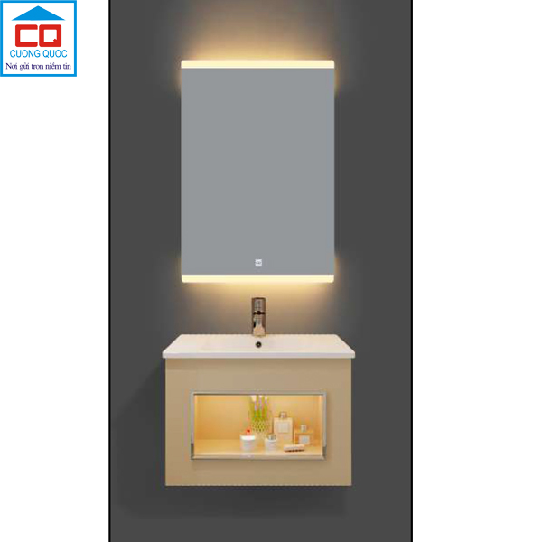 Bộ tủ lavabo thủy tinh và gương đèn led cảm ứng cao cấp QB CABINET $ MIRROR QG601-QK6-QL902V