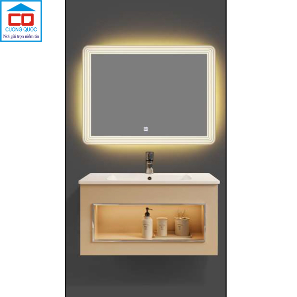 Bộ tủ lavabo thủy tinh và gương đèn led cảm ứng cao cấp QB CABINET $ MIRROR QG801-QK8-QL901NV