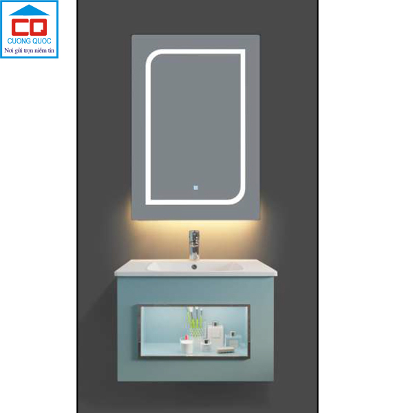 Bộ tủ lavabo thủy tinh và gương đèn led cảm ứng cao cấp QB CABINET $ MIRROR QG610-QK6-QL926VT