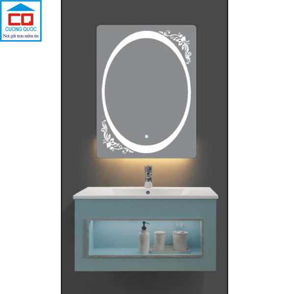 Bộ tủ lavabo thủy tinh và gương đèn led cảm ứng cao cấp QB CABINET $ MIRROR QG810-QK8-QL922VT
