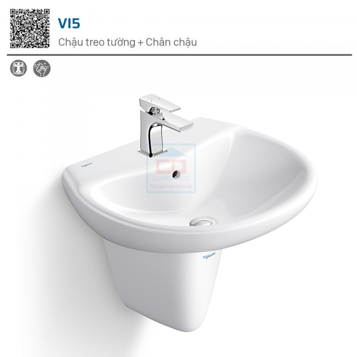 Chậu rửa treo tường Viglacera VI5 + Chân Lửng VI5