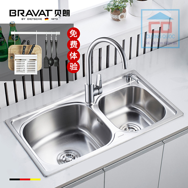 Chậu rửa bát 2 hố không cân Bravat K124306E