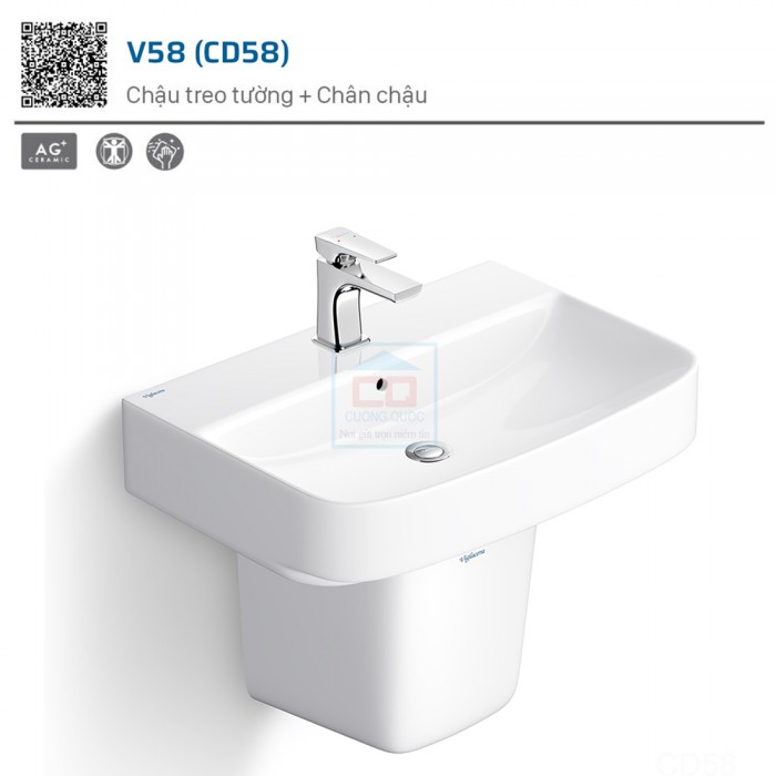 Chậu treo tường +  chậu lửng Viglacera V58 (CD58)