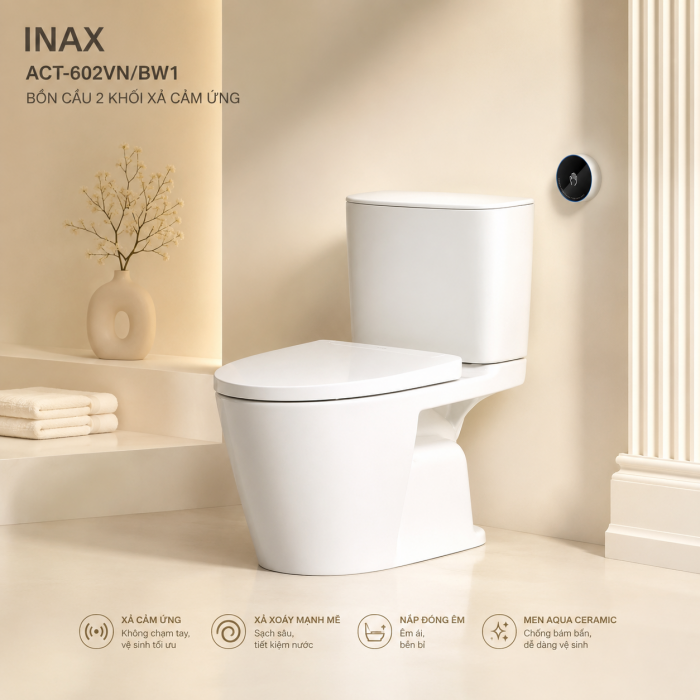 Bồn cầu Inax 2 khối xả cảm ứng ACT-602VN